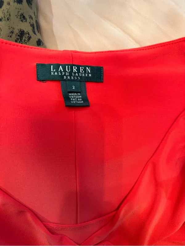 Lauren Ralph Lauren Red Draped Cowl Midi Dress Sz 2 - Image 3