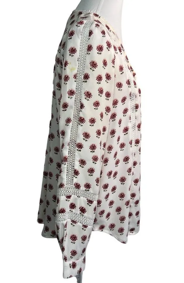 Loft Floral Eyelet Blouse White M - Image 7