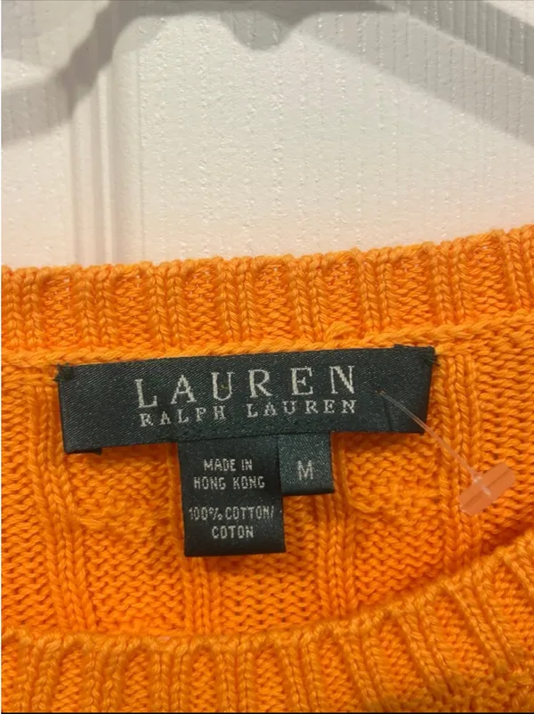 NWT Vtg Lauren Ralph Lauren Ladies Orange Crewneck Cable Knit Sweater Size Med - Image 6