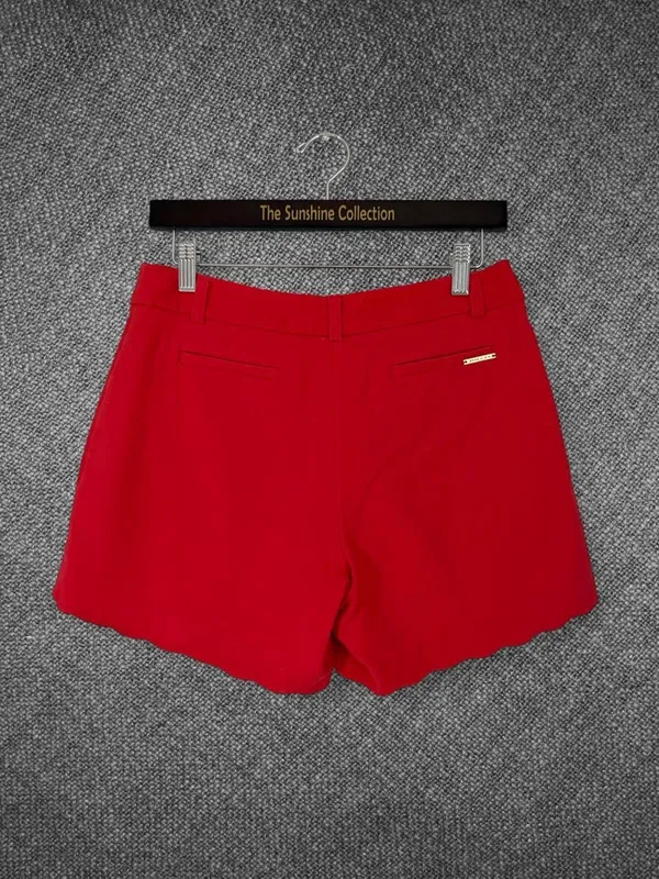 Women’s Red Scalloped Hem Cotton Blend Short - Image 8
