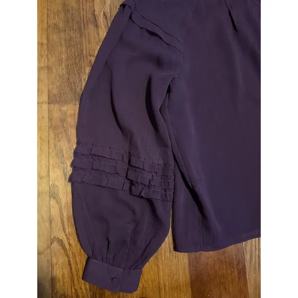 Ann Taylor Purple Crinkle Chiffon Ruffle Long Sleeve Blouse Size L - Image 5