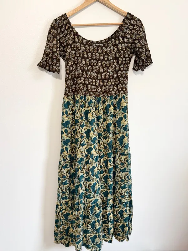 Natural Life Boho Floral Maxi Dress Size Large XL Brown Blue Fall Western - Image 2