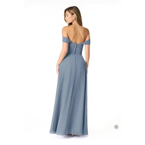 New Azazie Kaitlynn Twilight Blue Empire Ruched Chiffon Convertible‎ Dress 14 - Image 4