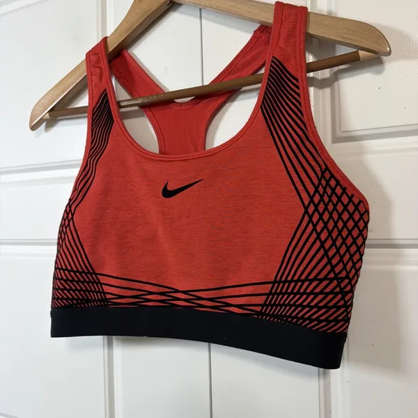 Nike Sports Bra Women Medium Red Black Graphic Racerback Activewear - Image 5