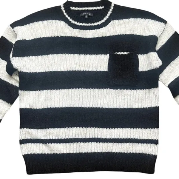 Olive Scent Striped Knit Crewneck Sweater Size Small Black White Grunge Coquette - Image 4