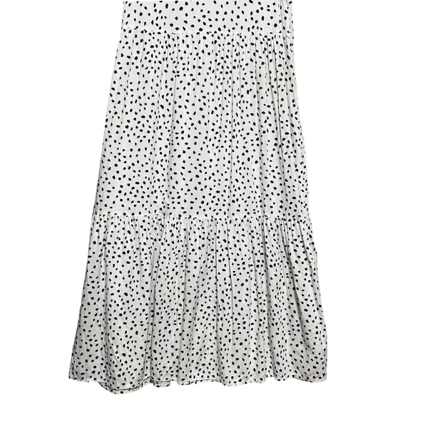 Beach Lunch Lounge Midi Tiered Babydoll Dress XS White Black Polka Dot‎ Cottage - Image 4