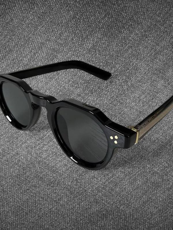 Black Round Sunglasses Gold Rivet Retro Style - Unbranded - Image 2