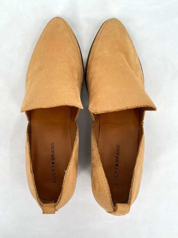 Lucky Brand Mahzam Camel Tan Leather Cutout Pointed Toe Stacked Heel Booties 9M - Image 5