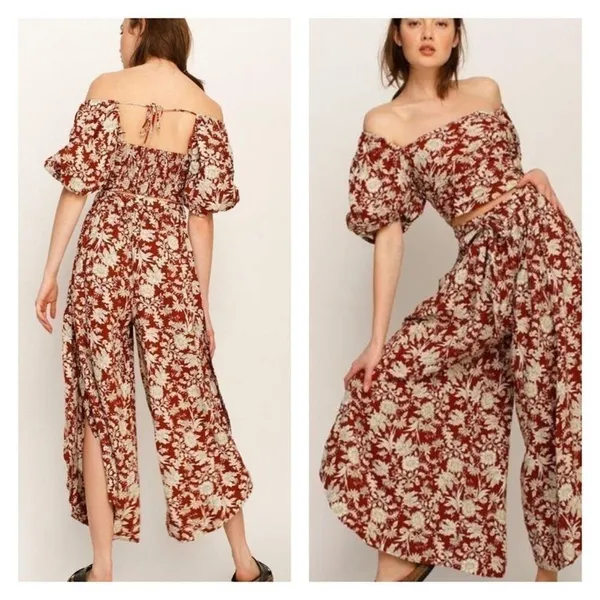 Free People Sunday Floral Linen Blend Puff Sleeve Crop Top Women's Size‎ S Boho - Image 8