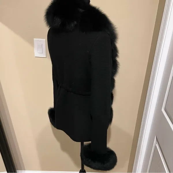 Real fox fur cardigan genuine fur collar trench coat parka jacket wool cape blazer - Image 10