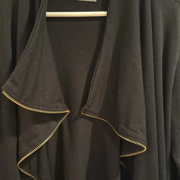 MK2K Black Draped Cardigan with Gold Zipper Trim - Image 2