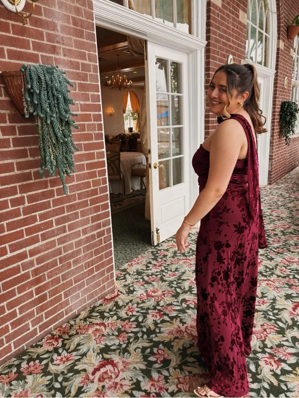 Strapless Velvet Floral Maxi Dress - Image 4