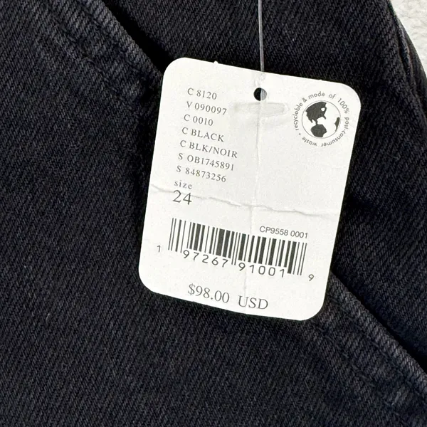 Free People We The Free Black Denim Midi Skirt Front Slit High Rise‎ Size 24 NEW - Image 3