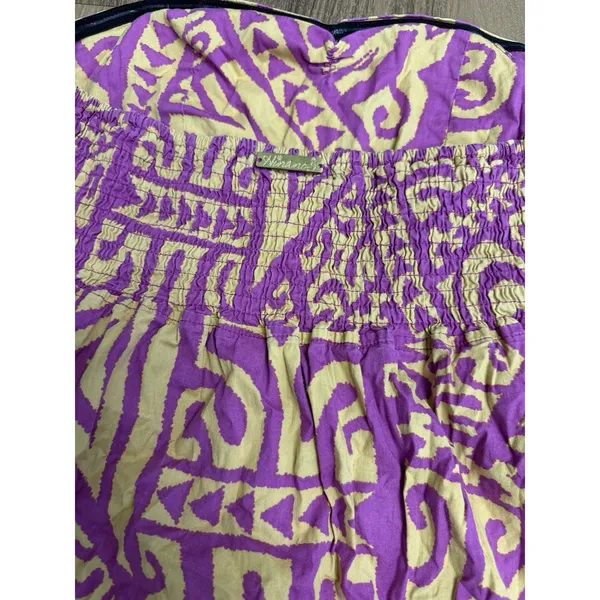 Hinano Tahiti Strapless Mini Tropical Dress Hawaiian Tahitian Purple Yellow - Image 3