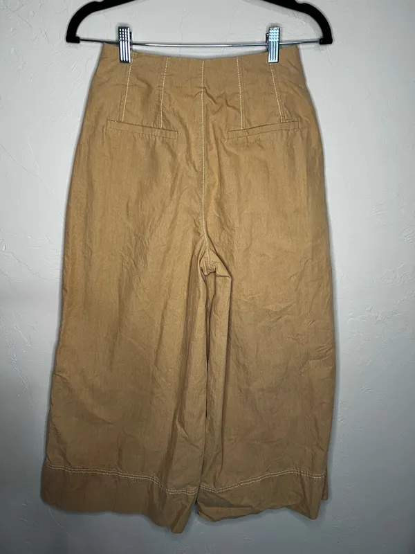 Zara TRF Super Wide Leg‎ High Rise Crop Tan Boho Trouser Pants - Image 9
