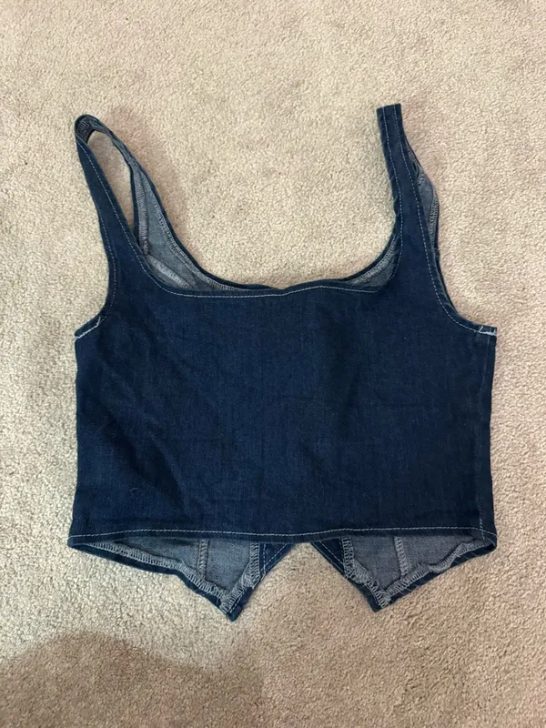 SHEIN Dark Blue Denim Lace-Up Crop Tank - Image 4
