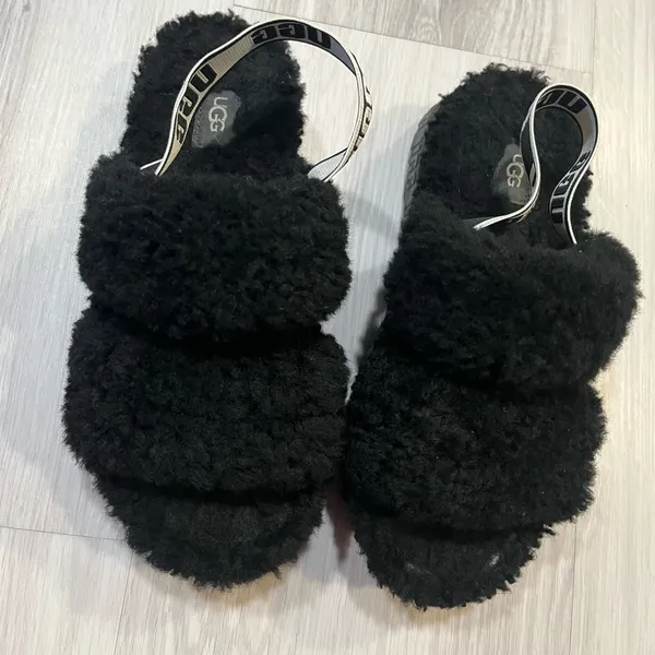 UGG‎ Black Fluffy Slides - Image 3