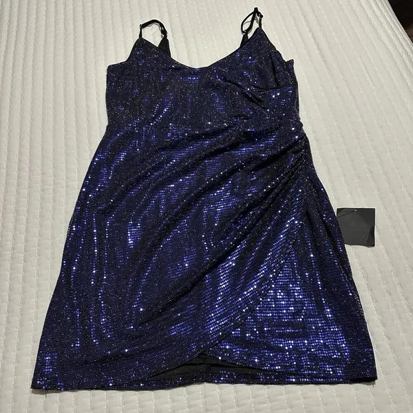 Lulus Women’s Shiny Purplish Blue Party Dress Sz XL Gathered Side - Image 3