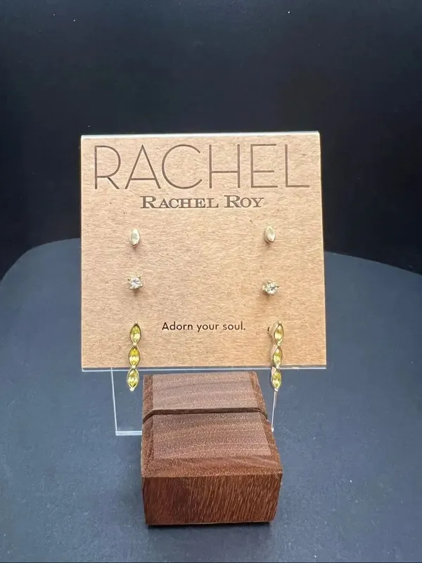 RACHEL Rachel Roy Gold Tone Rhinestone Stud 3 Pair Earring Set - Image 2