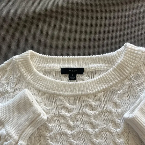 J.Crew White Relaxed-fit Cable-knit Crewneck Sweater Size Small - Image 8