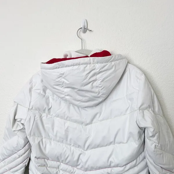 [Spyder] White Winter Puffer Ski Snowboard Jacket Hooded Rainbow Seams Size 4 - Image 4
