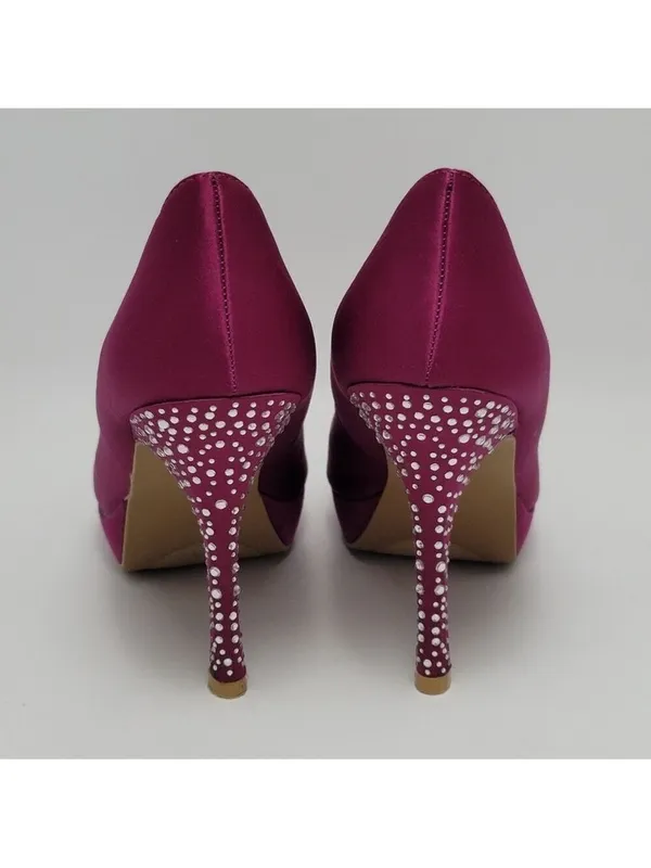 Fusia Pink Rhinestones Heel Satin Pumps Shoes By Olsenboye Size 7 - Image 4