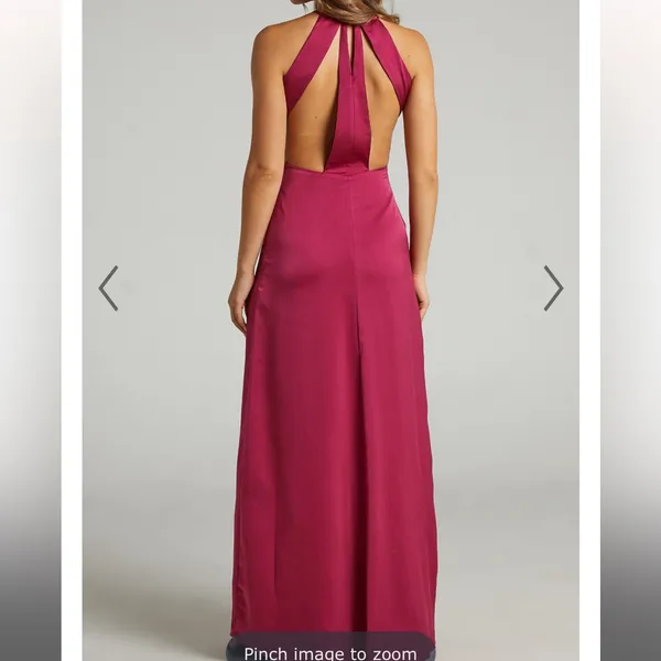 Showpo lonni high neck cut out maxi dress with leg split in berry satin - Image 10