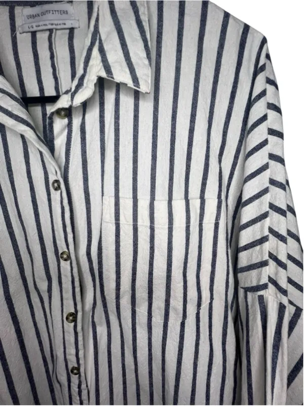 Urban Outfitters Blue And White Striped Long Sleeve Button Down Shirt W/ Pocket - Image 2