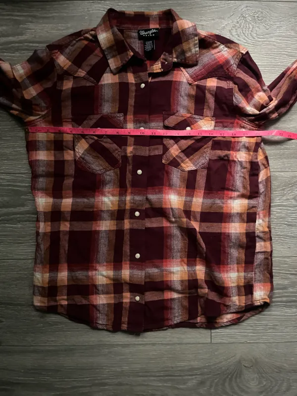 Wrangler Retro Orange Maroon Cotton Pearl Snap Cowgirl Western Fall Flannel M - Image 7