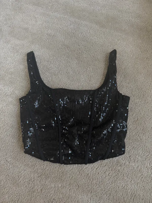 Sincerely Jules Black Sequin Corset Crop Top Size S - Image 2