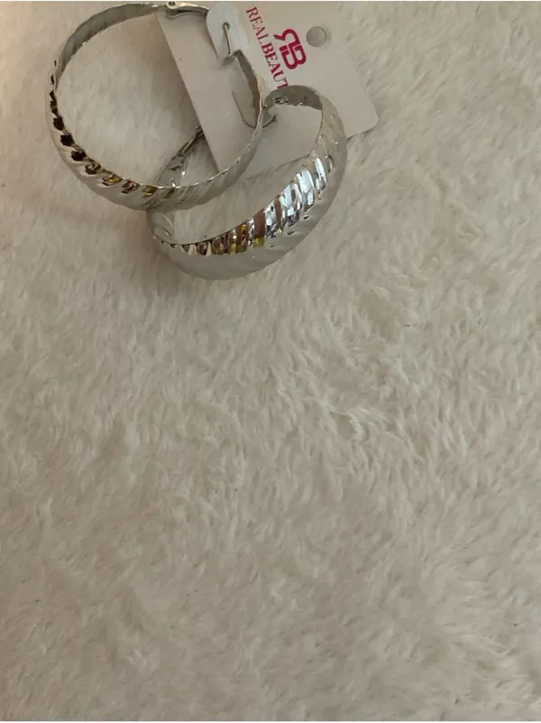 Real Beauty Silver Twisted Hoop Earrings - Image 2