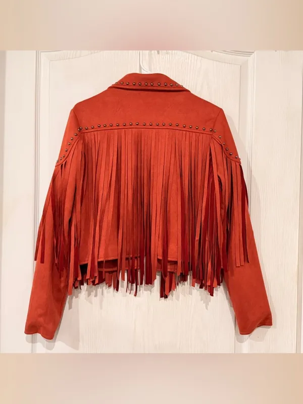 FINAL PRICE Blue B Rustic Orange Suede Fringe Jacket with Stud Details Size M - Image 8