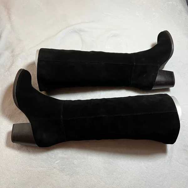 Crevo Atty Knee High Tall Boot Black Suede Stacked Heel Size 7.5 Minimalist Boho - Image 5