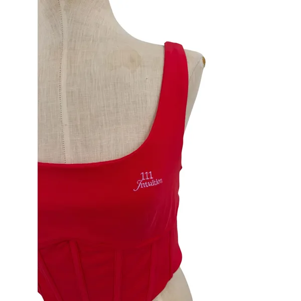 The Mayfair Group‎ Language of the Universe Corset Ember Red Graphic Top S/M - Image 4