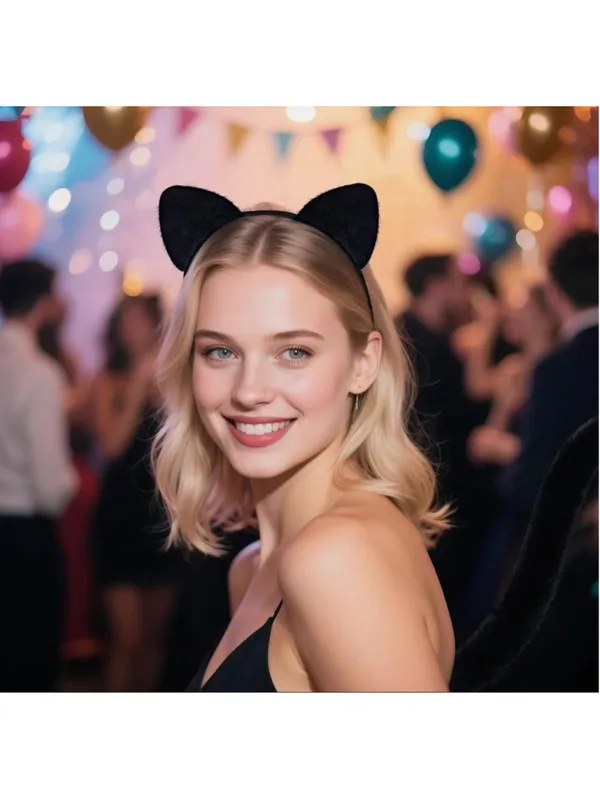 NEW Black Cat Ears Headband Furry Halloween Adult - Image 6