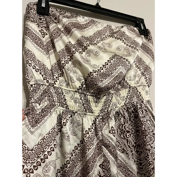 Lulu’s Western Direction Ivory Scarf Print Satin Strapless Jumpsuit size L - Image 7