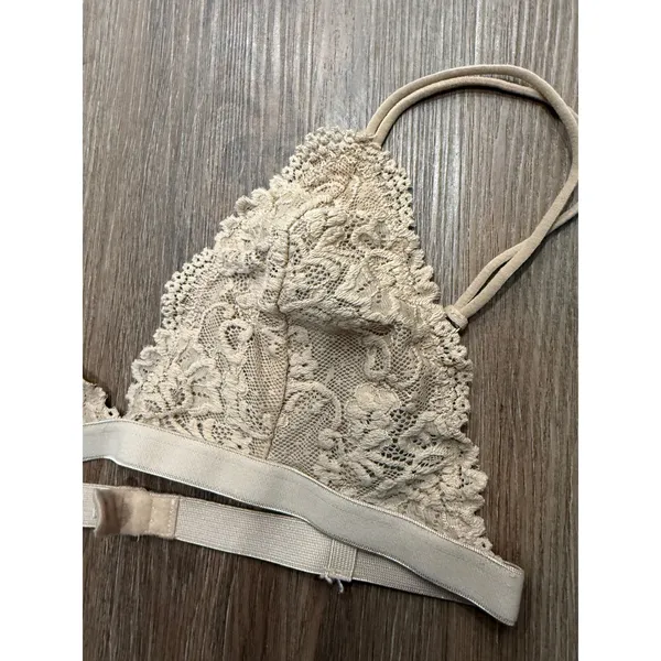 Nollie Womens Floral Lace Triangle Bralette Beige‎ Tan Size L Adjustable Straps - Image 3