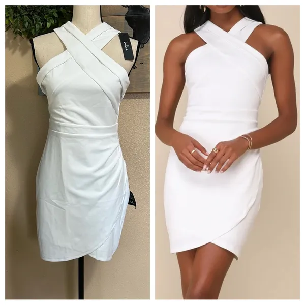 NWT Headed to Cocktail Hour White Halter Tulip Mini Dress - Image 2