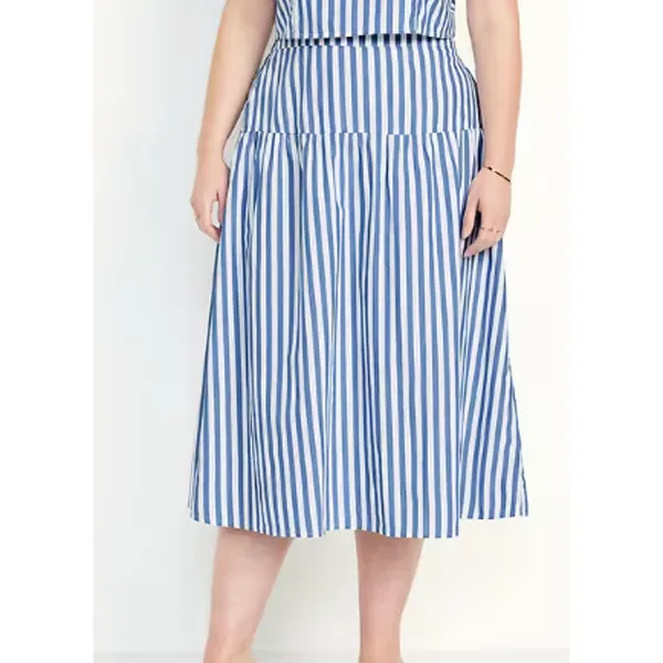 Old Navy Chambray Blue Stripe Dropped Waist Midi Skirt NEW Womens XL Flowy - Image 2