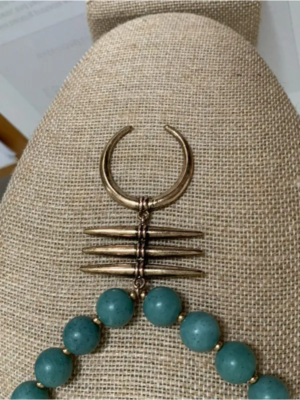 Blue Green Beaded Crescent Necklace Adjustable 15 - Image 2