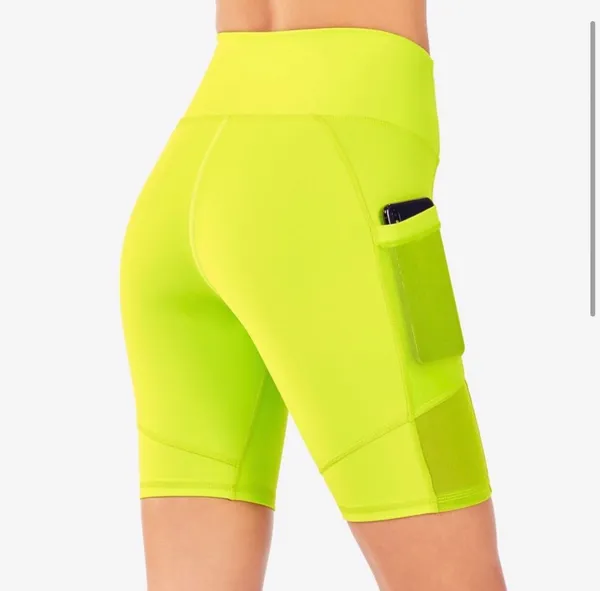 Neon Yellow Mila High Waisted Pocket Shorts - Image 2
