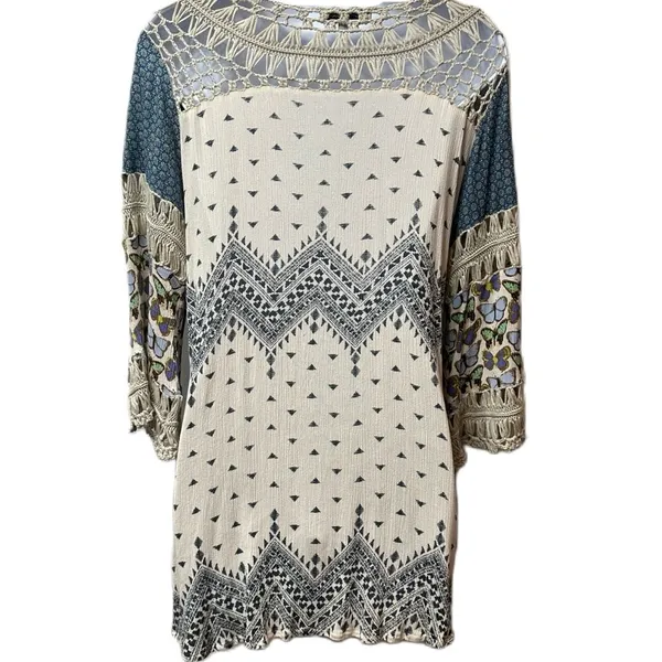 John‎ Mark Boho Crochet Butterfly Blouse Size Medium Top - Image 3