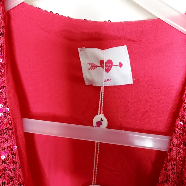 NWT Body Love Hot Pink Sequin Wrap Long Sleeve Party Dress LG holiday bling midi - Image 7