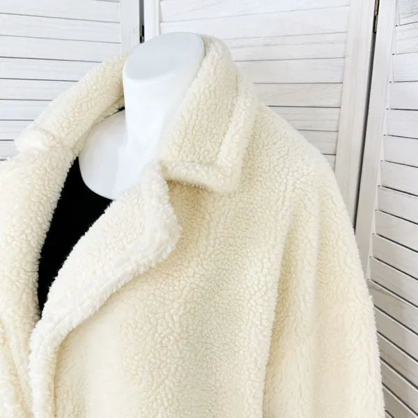 Pretty Little Thing Faux Sherpa Double Breasted Teddy Coat Cream 10 Borg‎ Lapel - Image 8