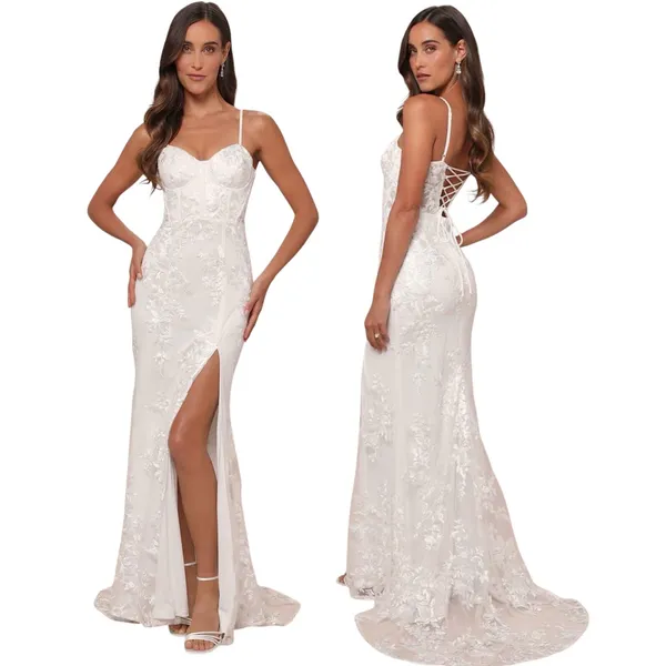 Lulus Ethereal Elegance White Embroidered Lace-Up Maxi Dress size XXS - Image 2