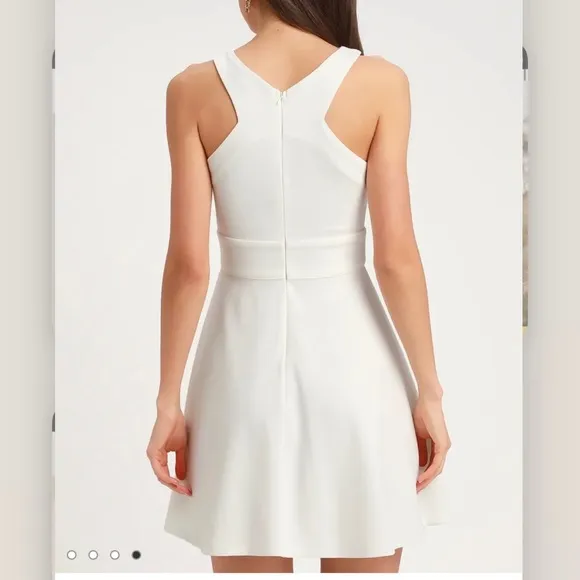 Lulus So Sophisticated White Cutout‎ Skater Dress MEDIUM - Image 4