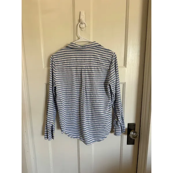 J.Crew‎ blue & white striped linen cotton bottom front top size small - Image 2