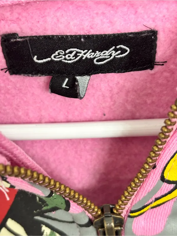 Ed Hardy Pink "Love Kills Slowly" Tiger Dagger Zip-Up Hoodie (Size L) - Image 4