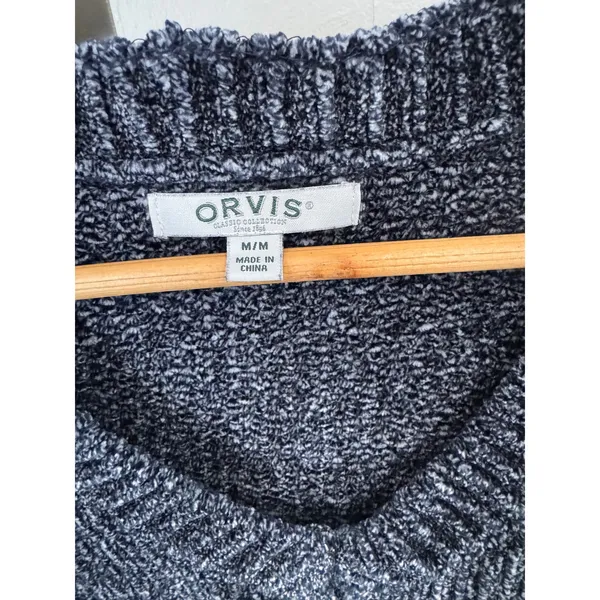 Orvis Classic Collection Womens Navy Blue Marled Chenille V-Neck Sweater‎ Size M - Image 4