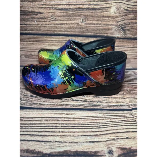 Dansko Paint Splatter Patent Leather Professional Stapled Clogs Shoes 11 - Image 3